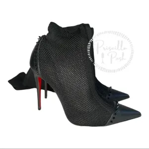 NEW Christian Louboutin Souricette 100 black studded knee high sock boots 38