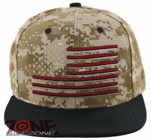 NEW! FLAT BILL USA FLAG SNAPBACK CAP HAT TAN CAMO