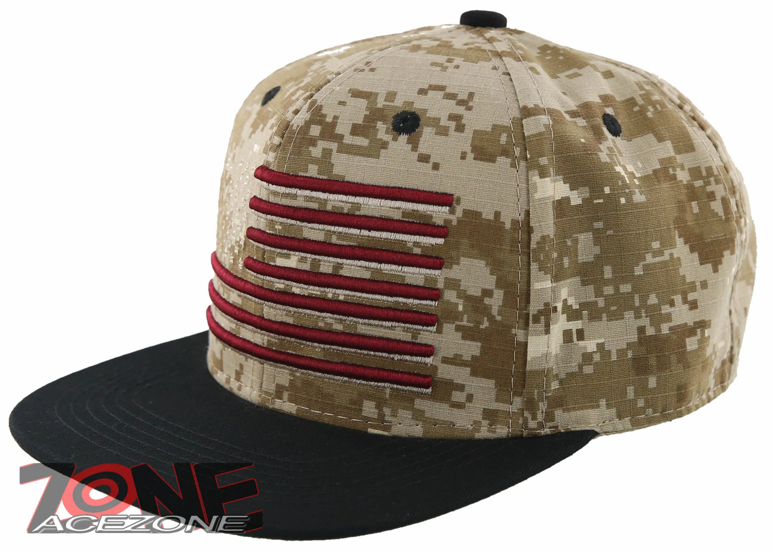 NEW! FLAT BILL USA FLAG SNAPBACK CAP HAT TAN CAMO