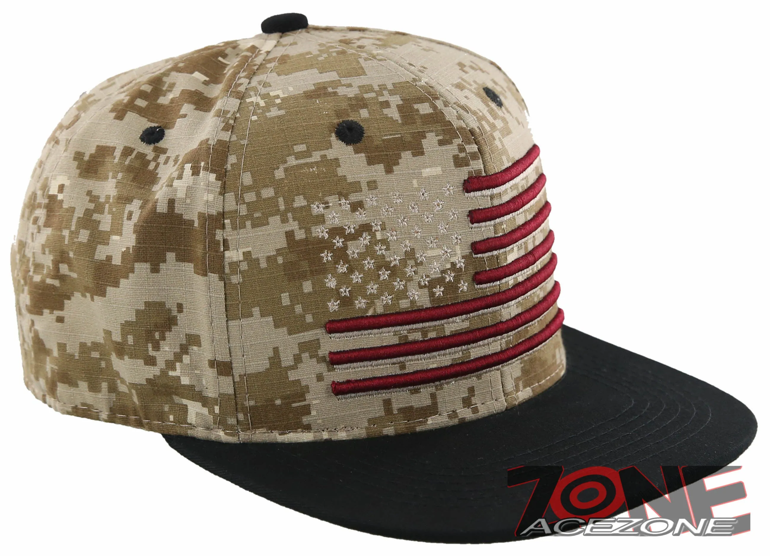 NEW! FLAT BILL USA FLAG SNAPBACK CAP HAT TAN CAMO