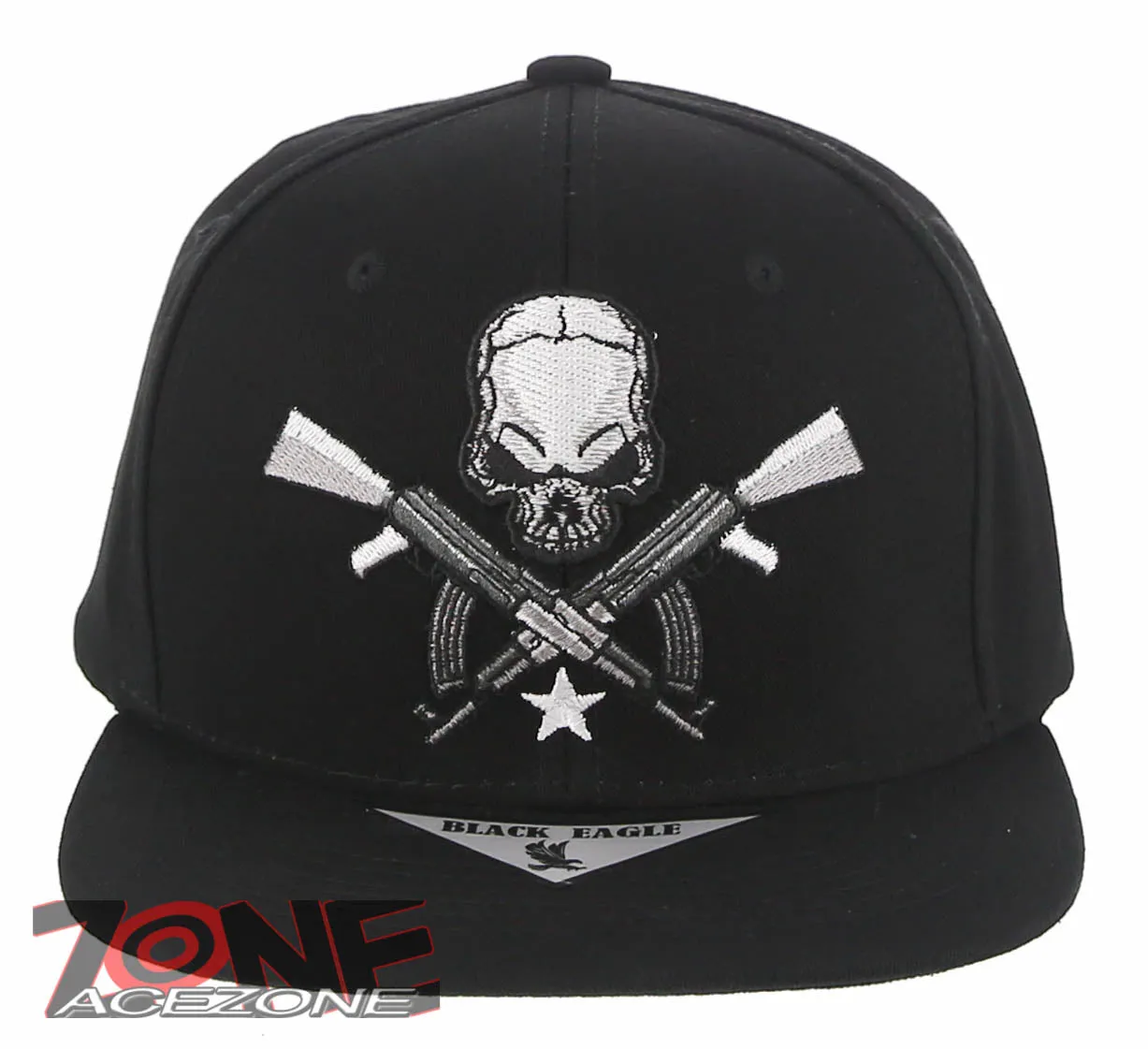 NEW! SKULL AK-47 STAR FLAT BILL SNAPBACK BASEBALL CAP HAT BLACK