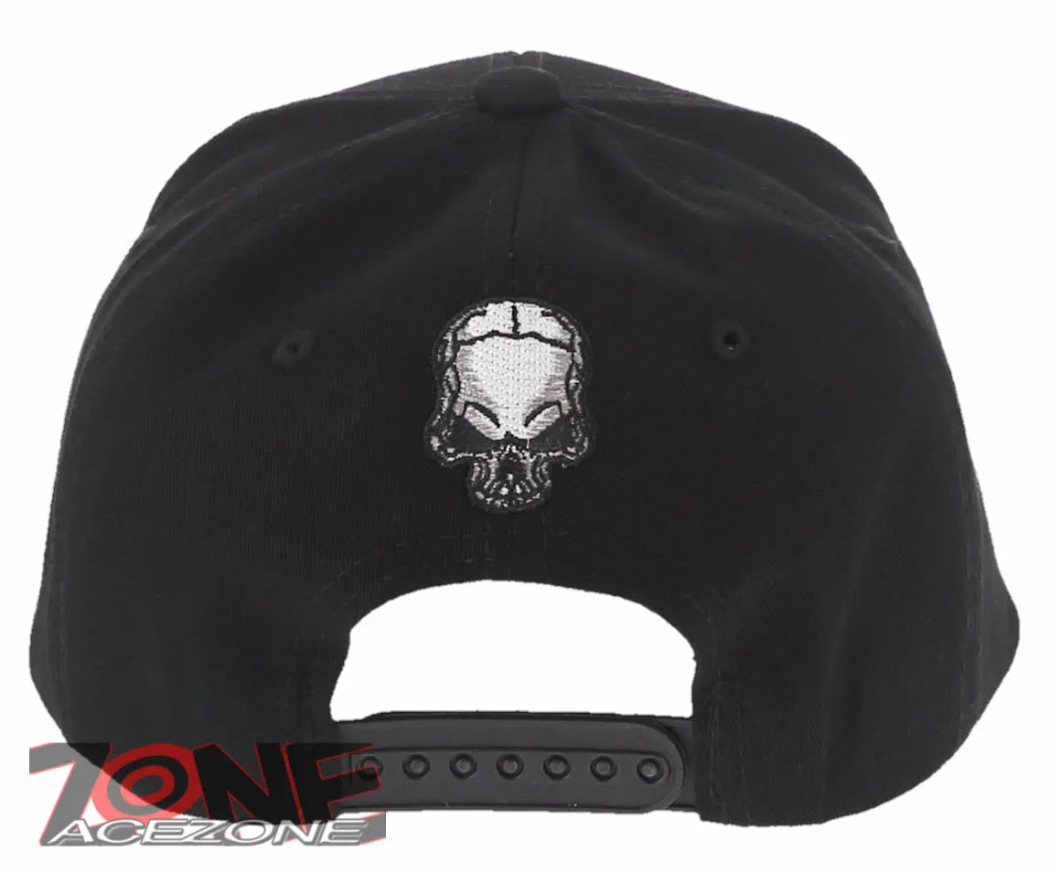 NEW! SKULL AK-47 STAR FLAT BILL SNAPBACK BASEBALL CAP HAT BLACK