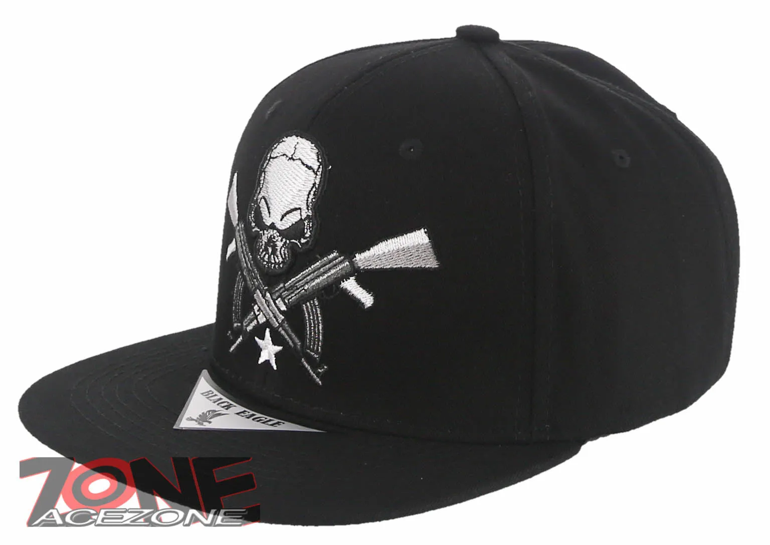 NEW! SKULL AK-47 STAR FLAT BILL SNAPBACK BASEBALL CAP HAT BLACK