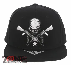 NEW! SKULL AK-47 STAR FLAT BILL SNAPBACK BASEBALL CAP HAT BLACK