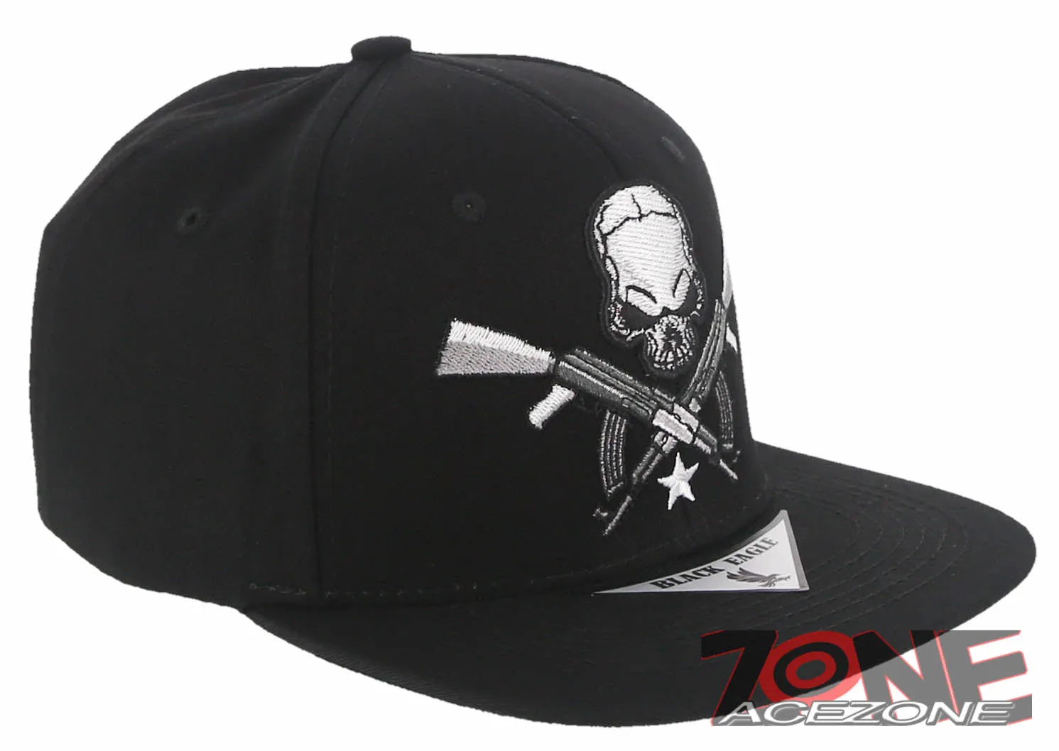 NEW! SKULL AK-47 STAR FLAT BILL SNAPBACK BASEBALL CAP HAT BLACK
