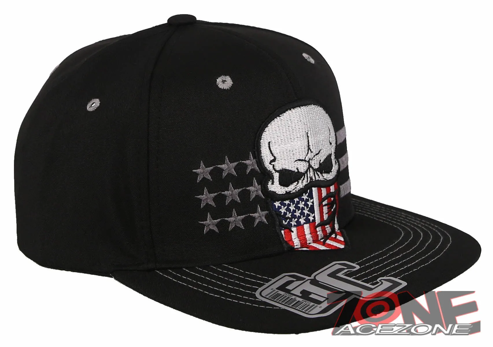 NEW! SKULL USA FLAG MASK SKELETON FLAT BILL SNAPBACK BASEBALL CAP HAT BLACK