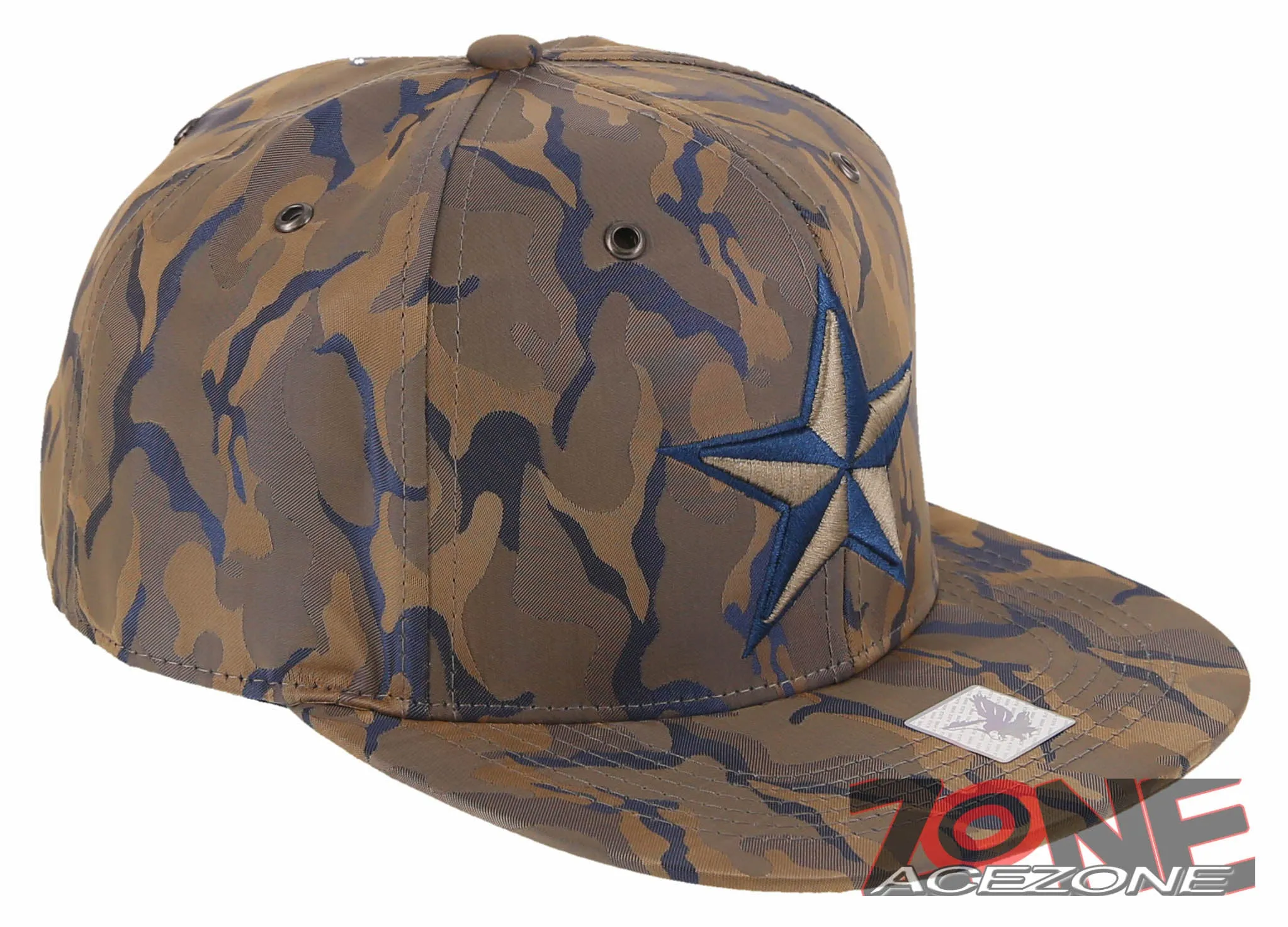 NEW! STAR FLAT BILL SNAPBACK BASEBALL CAP HAT CAMOUFLAGE KHAKI BLUE