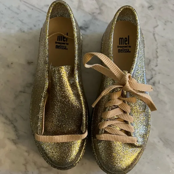 NIB Melissa Gold Glitter Jelly Sneakers.  Size 2