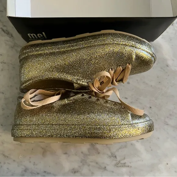 NIB Melissa Gold Glitter Jelly Sneakers.  Size 2