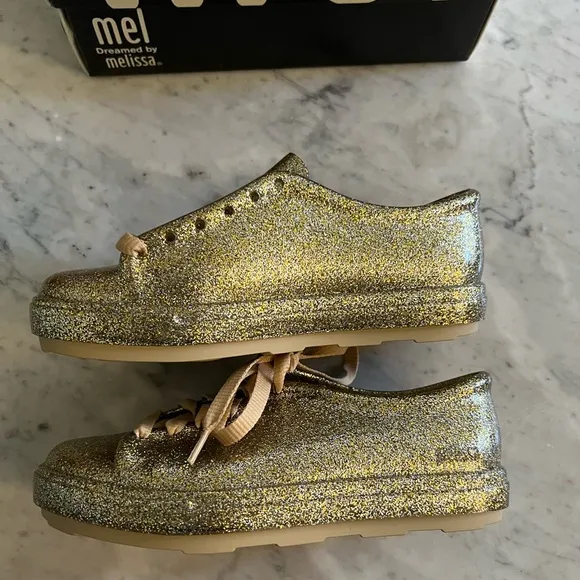 NIB Melissa Gold Glitter Jelly Sneakers.  Size 2