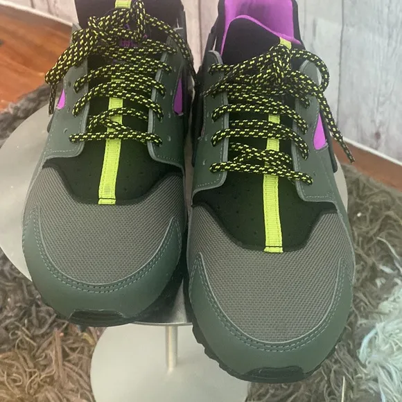NIKE AIR HUARACHE RUNS SU RIVER BRIGHT CACTUS BLACK GRAY PURPLE SNEAKERS