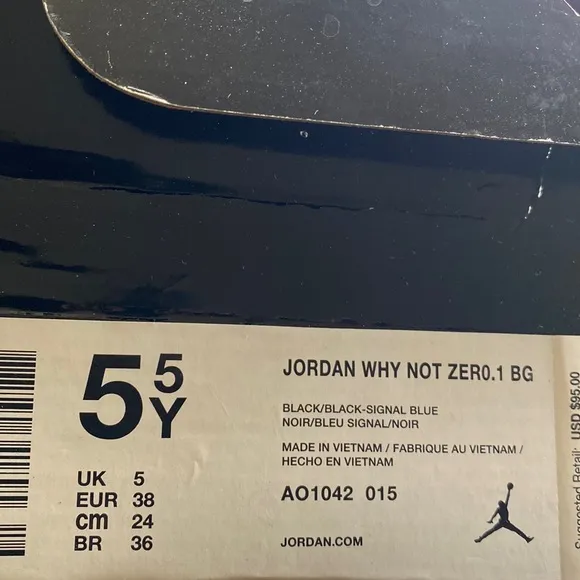 Nike Jordan Why Not Zero.1 BG Black Signal Blue Youth Sneakers Size 5.5Y