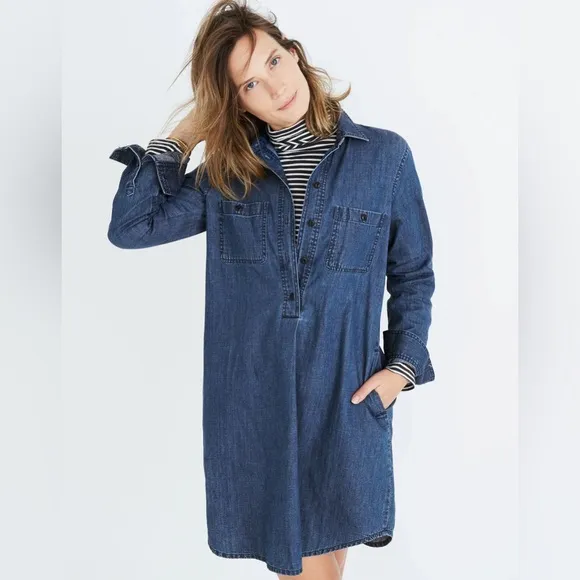 NWOT Madewell Denim Popover Shirtdress - Medium - Ian Wash