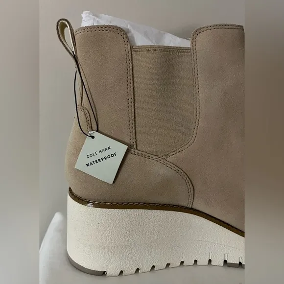 NWT Cole Haan Women’s ZerøGrand City Wedge WP Suede Chelsea Boots; Size 10.5B