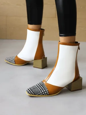 Patchwork Design Back Zipper Chunky Boots  - Multicolor - FD ⚡