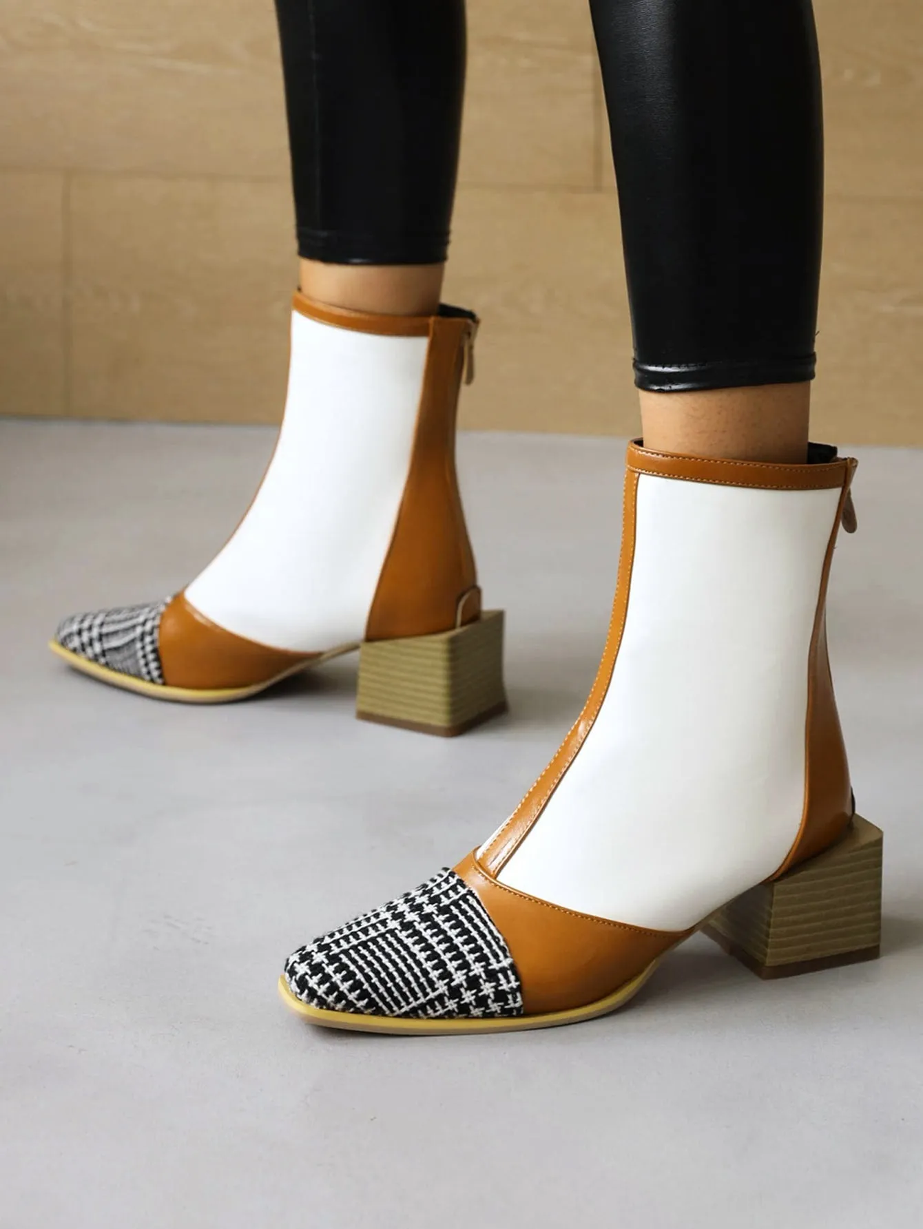 Patchwork Design Back Zipper Chunky Boots  - Multicolor - FD ⚡