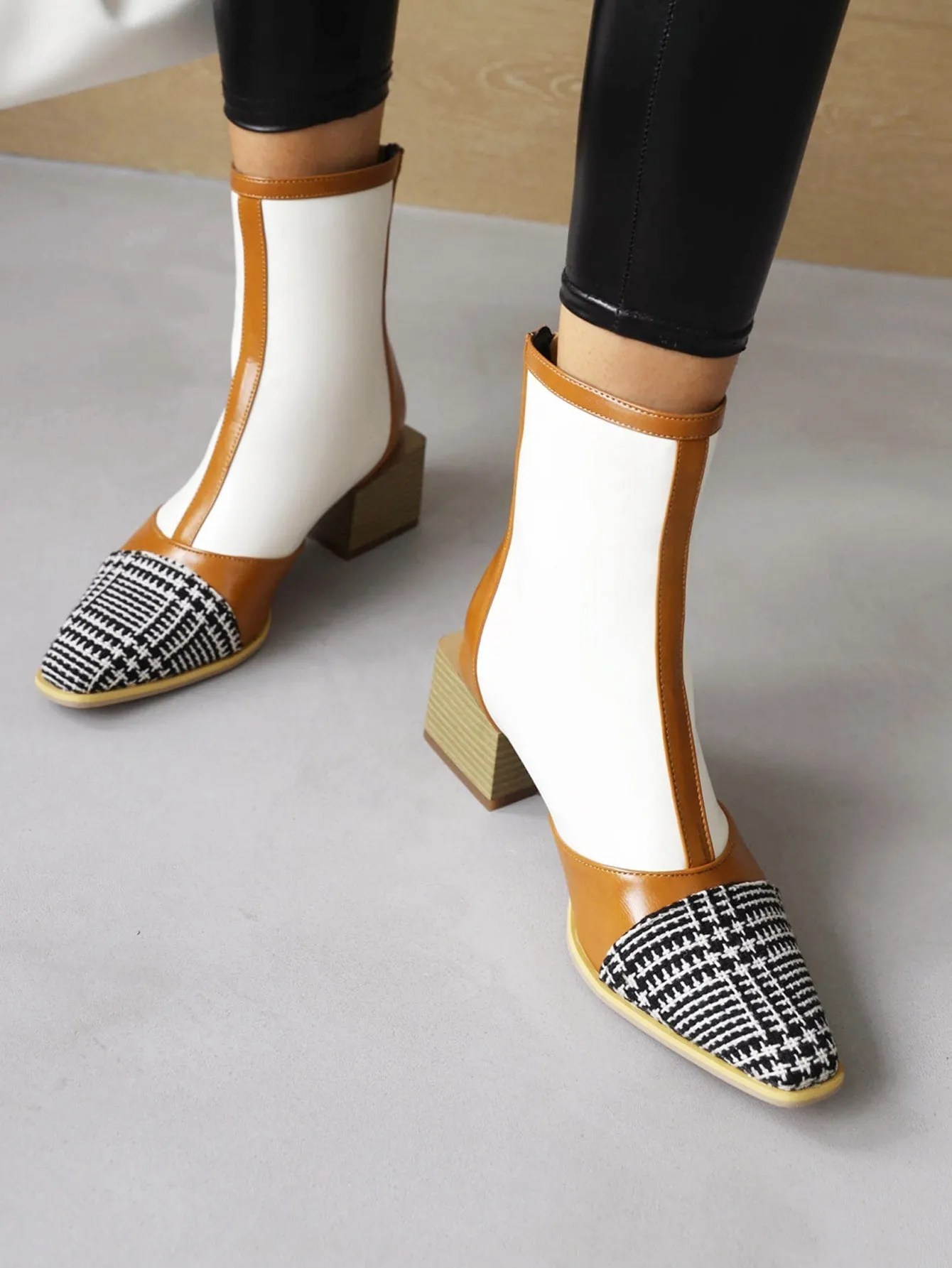 Patchwork Design Back Zipper Chunky Boots  - Multicolor - FD ⚡