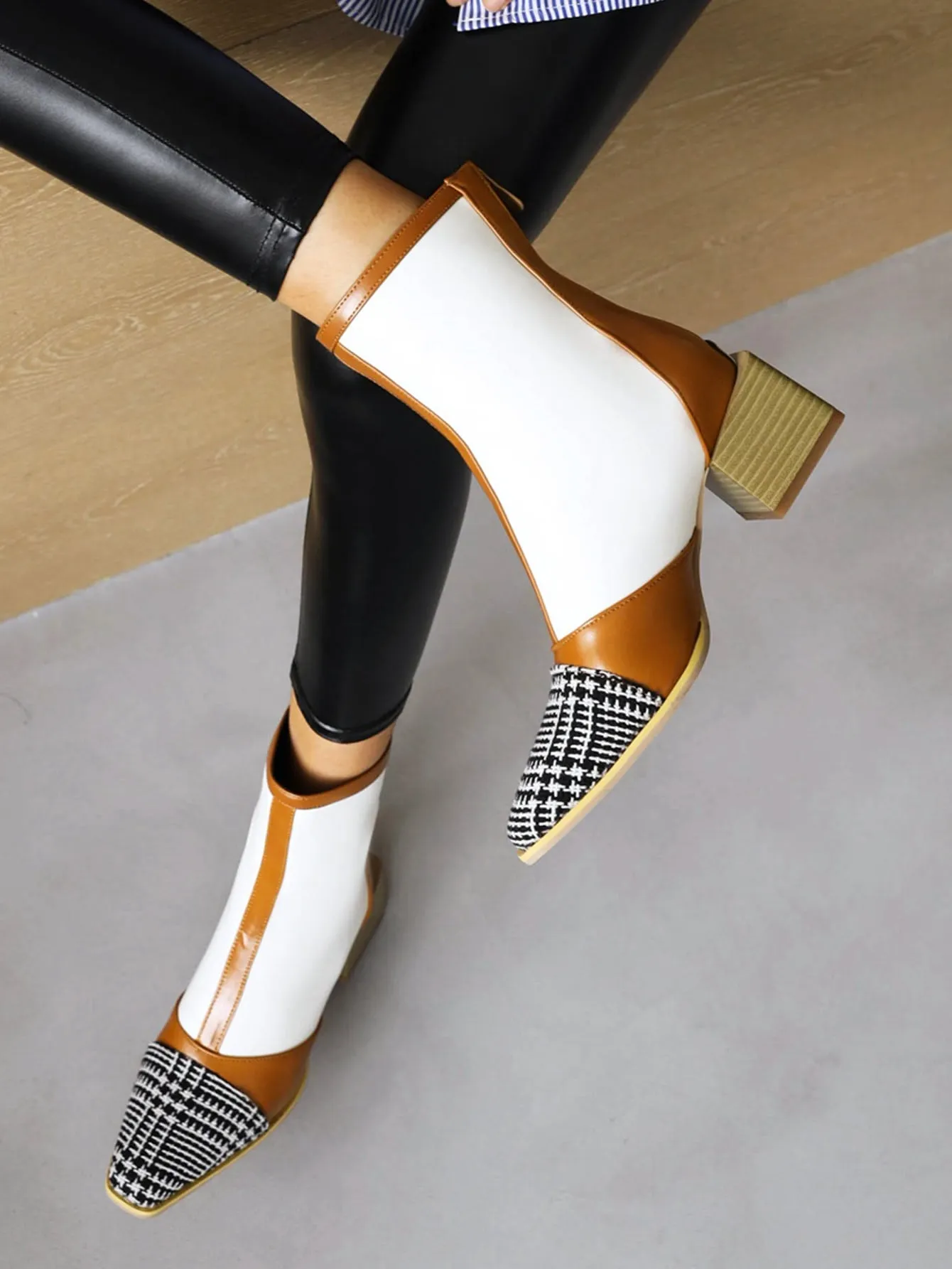 Patchwork Design Back Zipper Chunky Boots  - Multicolor - FD ⚡