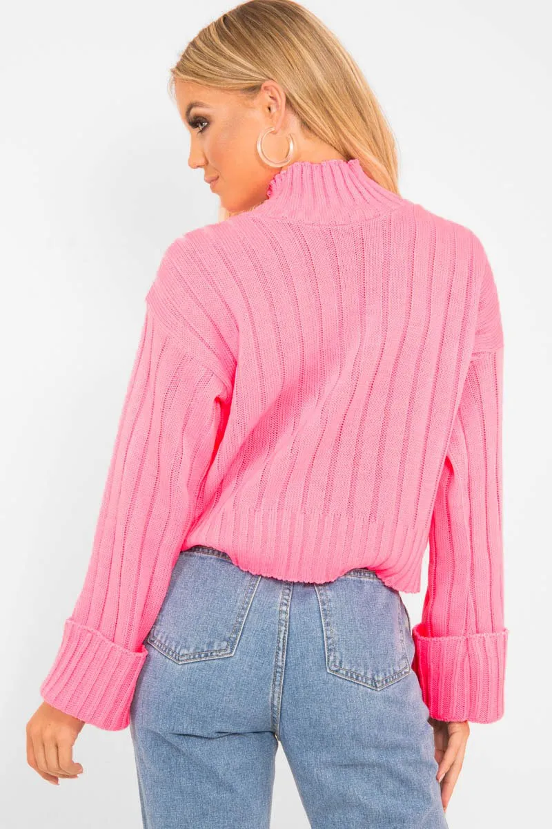 Pink Knit High Neck Jumper - Jaelynn