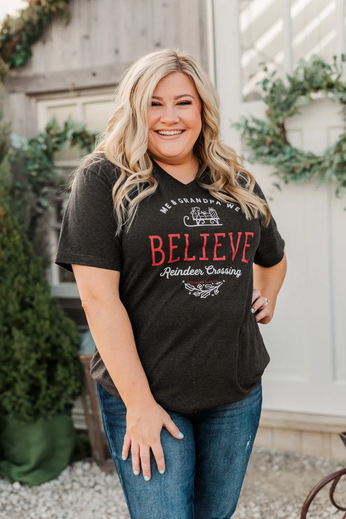 "Me & Grandpa We Believe" Graphic Tee- Charcoal