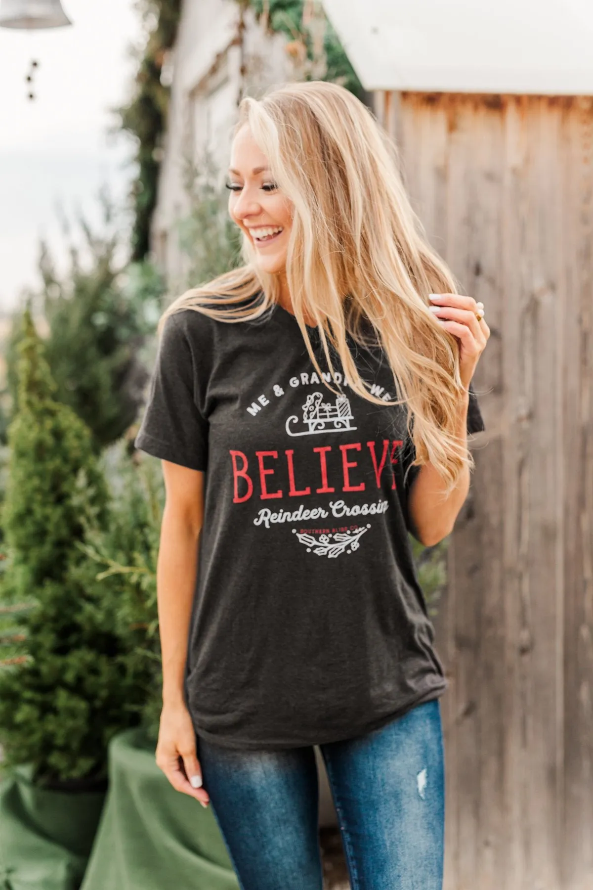 "Me & Grandpa We Believe" Graphic Tee- Charcoal