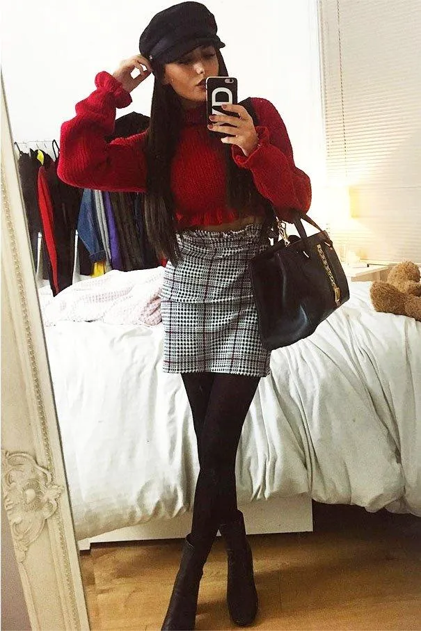 Red Ruffle Hem Chunky Knit Crop Jumper - Alannah