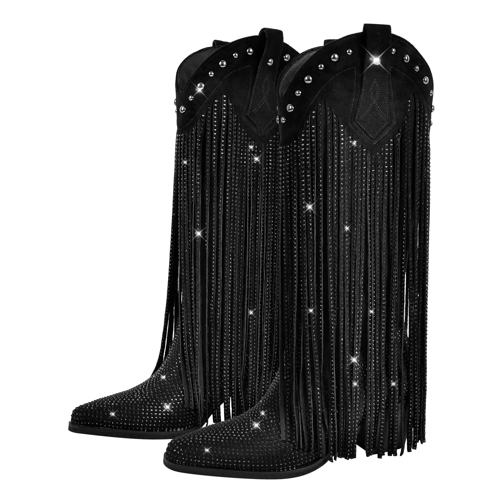 Rhinestone Fringe Knee High Western Boots