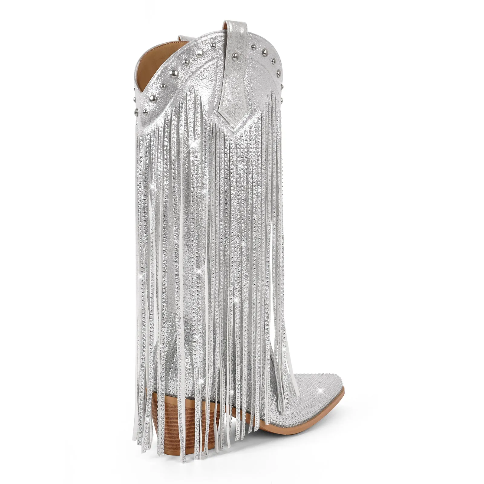 Rhinestone Fringe Knee High Western Boots