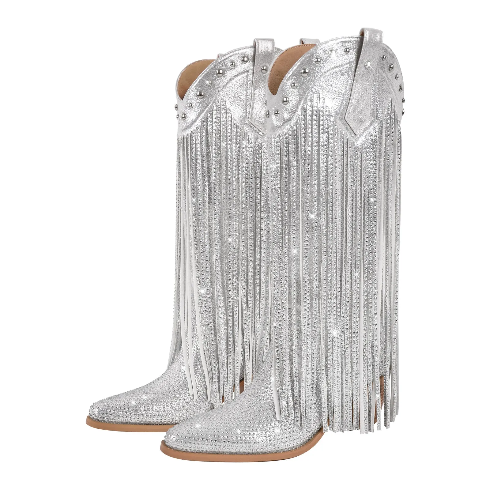 Rhinestone Fringe Knee High Western Boots
