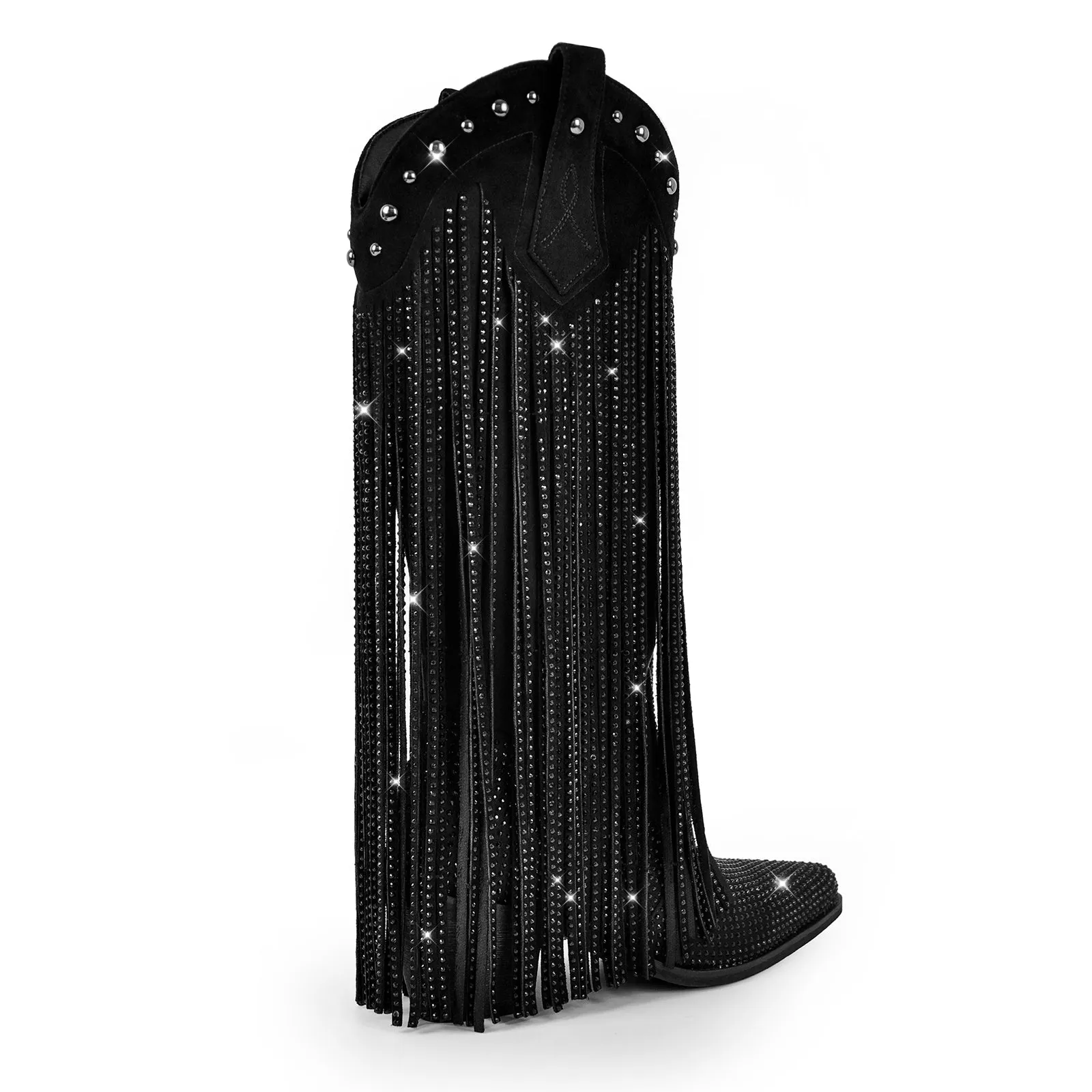 Rhinestone Fringe Knee High Western Boots