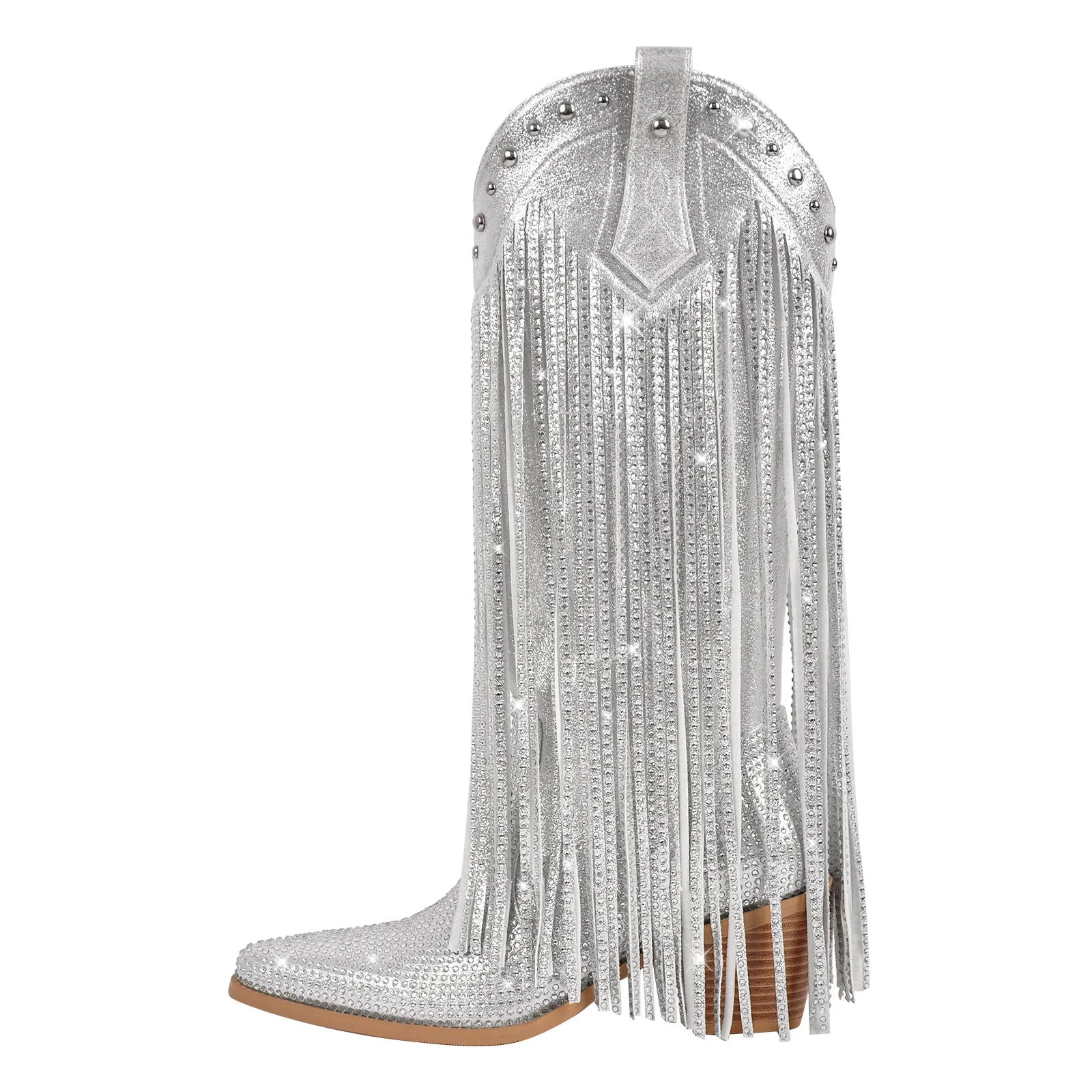 Rhinestone Fringe Knee High Western Boots