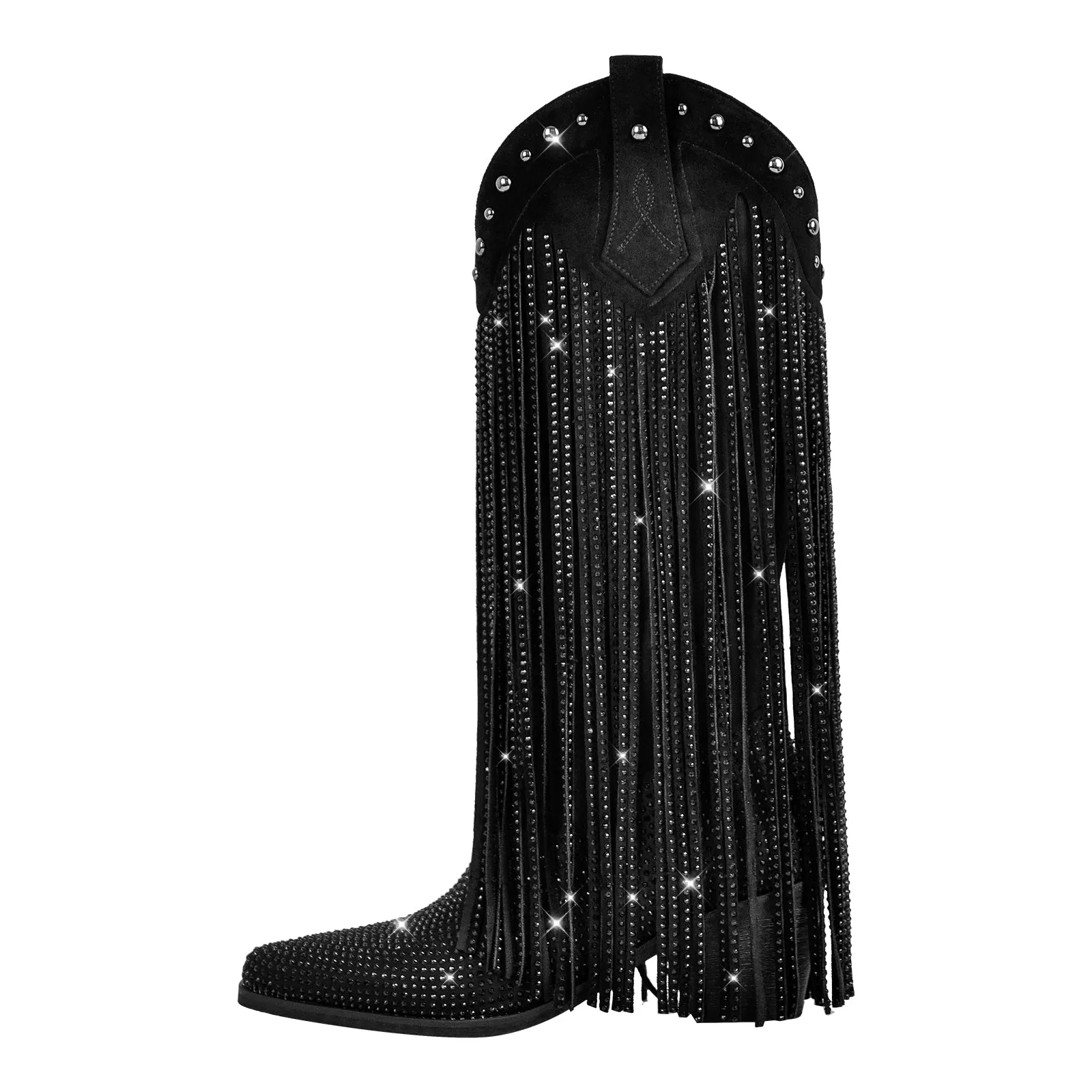 Rhinestone Fringe Knee High Western Boots