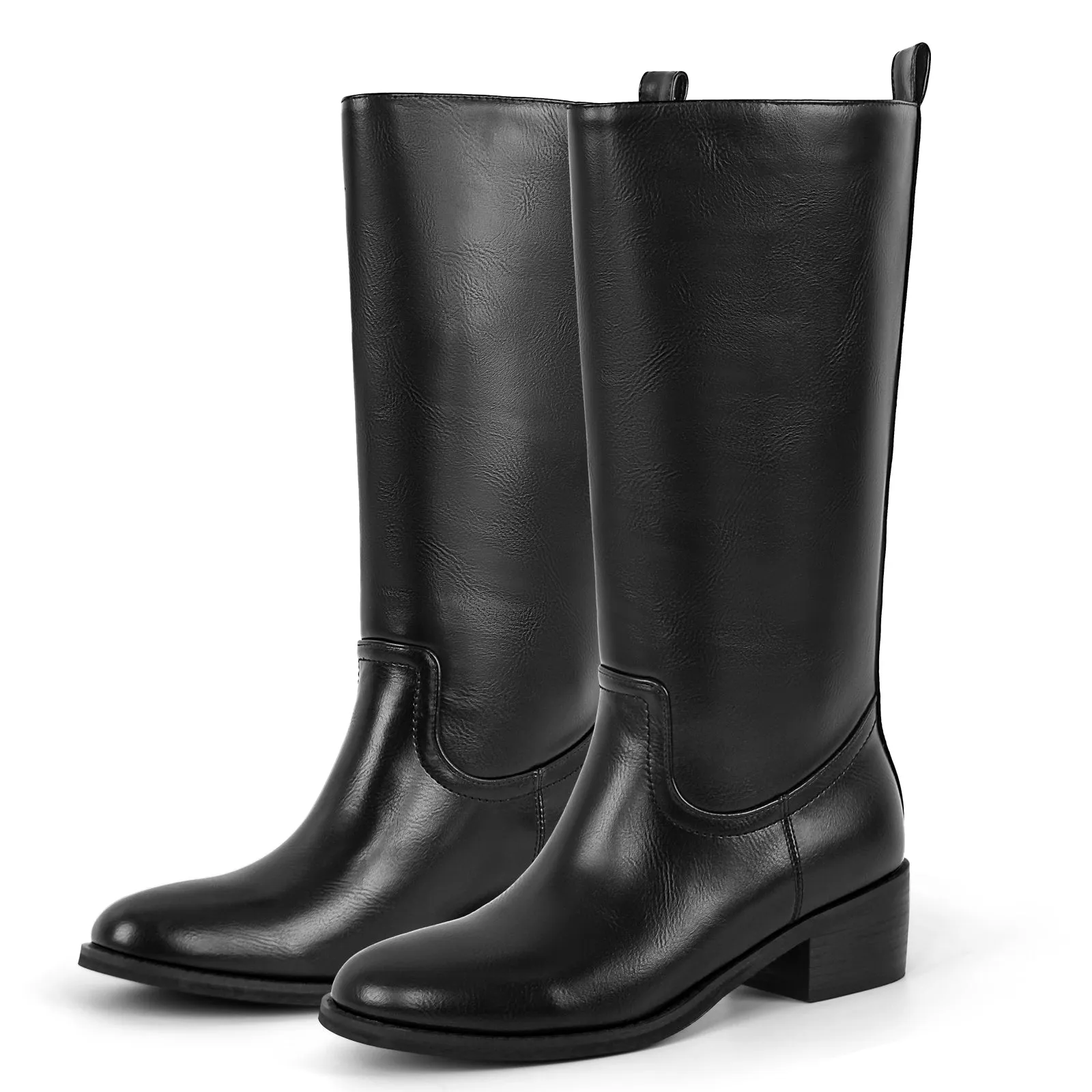 Round Toe Chunky Heel Mid-Calf Boots