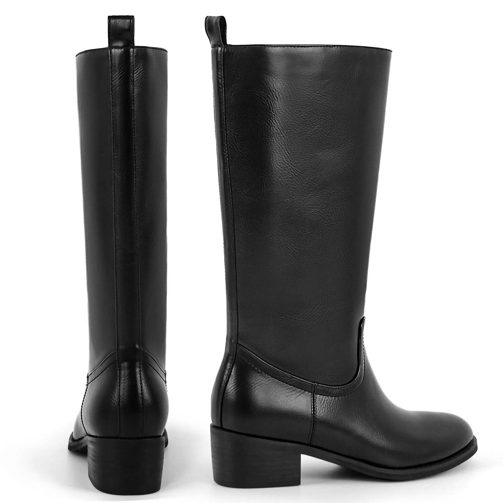 Round Toe Chunky Heel Mid-Calf Boots