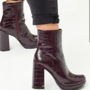 SALE! Rachel Zoe Deep Mahogany Croc-Embossed Maya Platform Boot Burgundy 9.5