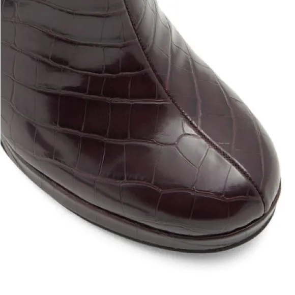 SALE! Rachel Zoe Deep Mahogany Croc-Embossed Maya Platform Boot Burgundy 9.5
