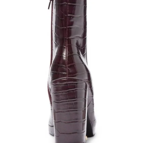 SALE! Rachel Zoe Deep Mahogany Croc-Embossed Maya Platform Boot Burgundy 9.5