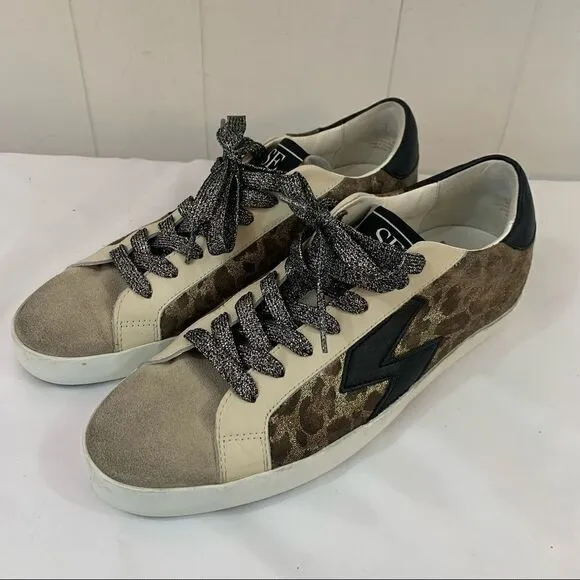 Sam Edelman Areson Leopard print Womens LACE UP Sneakers Casual Shoes Size 8