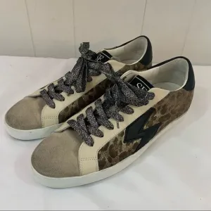 Sam Edelman Areson Leopard print Womens LACE UP Sneakers Casual Shoes Size 8