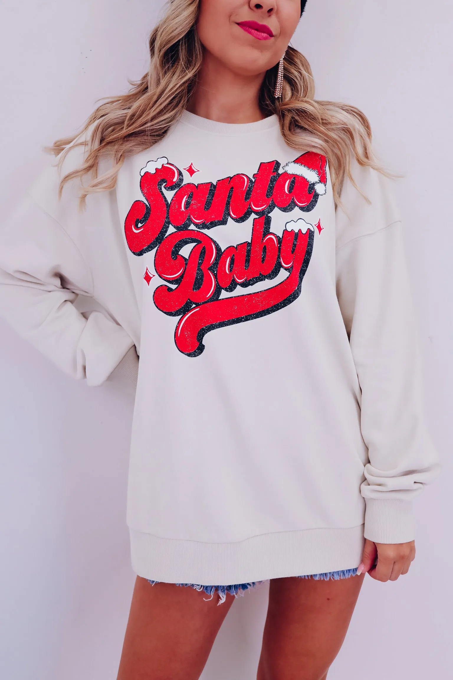 Santa Baby Oversized Graphic Sweatshirt - Oat