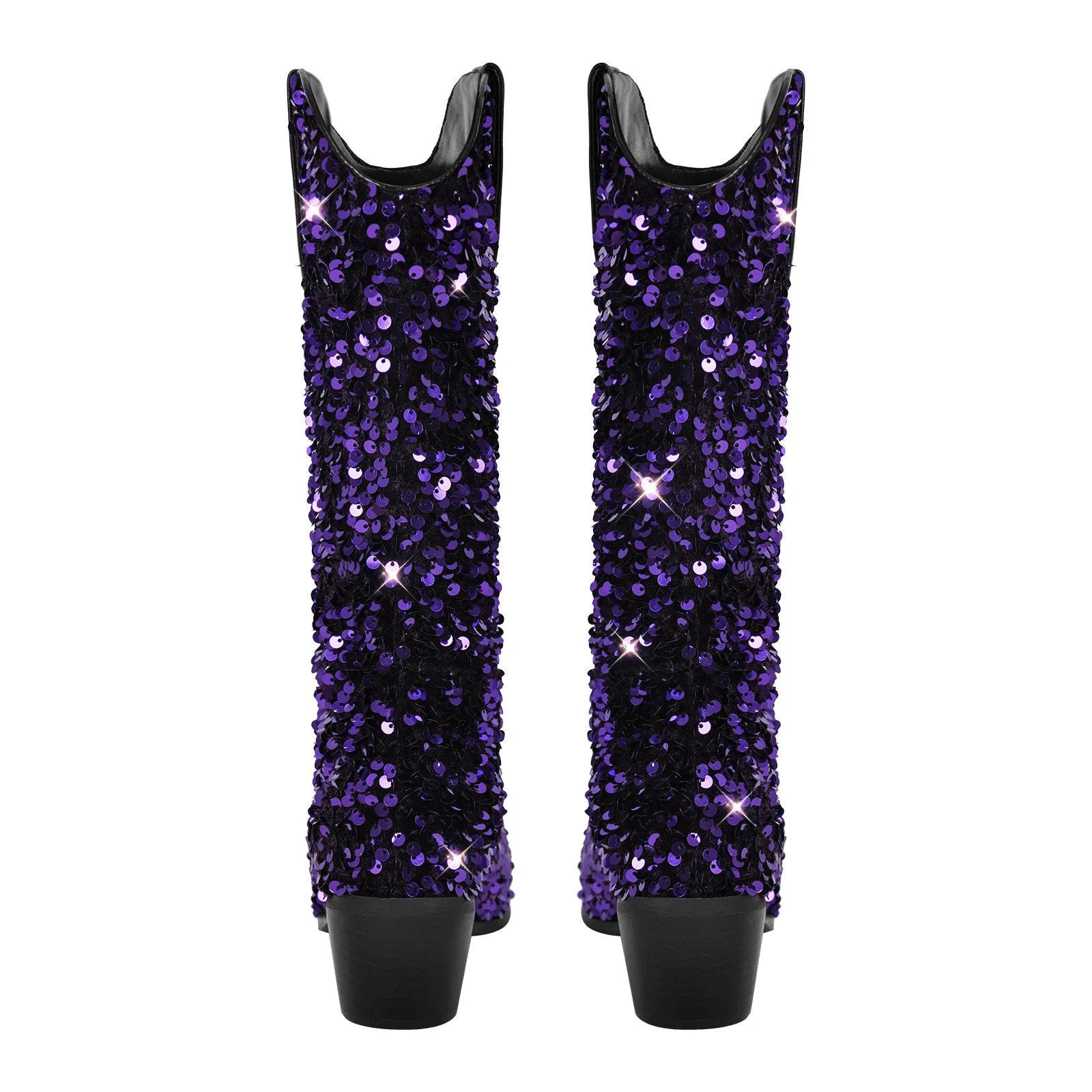 Sequins Round Toe Mid-calf Western Boots