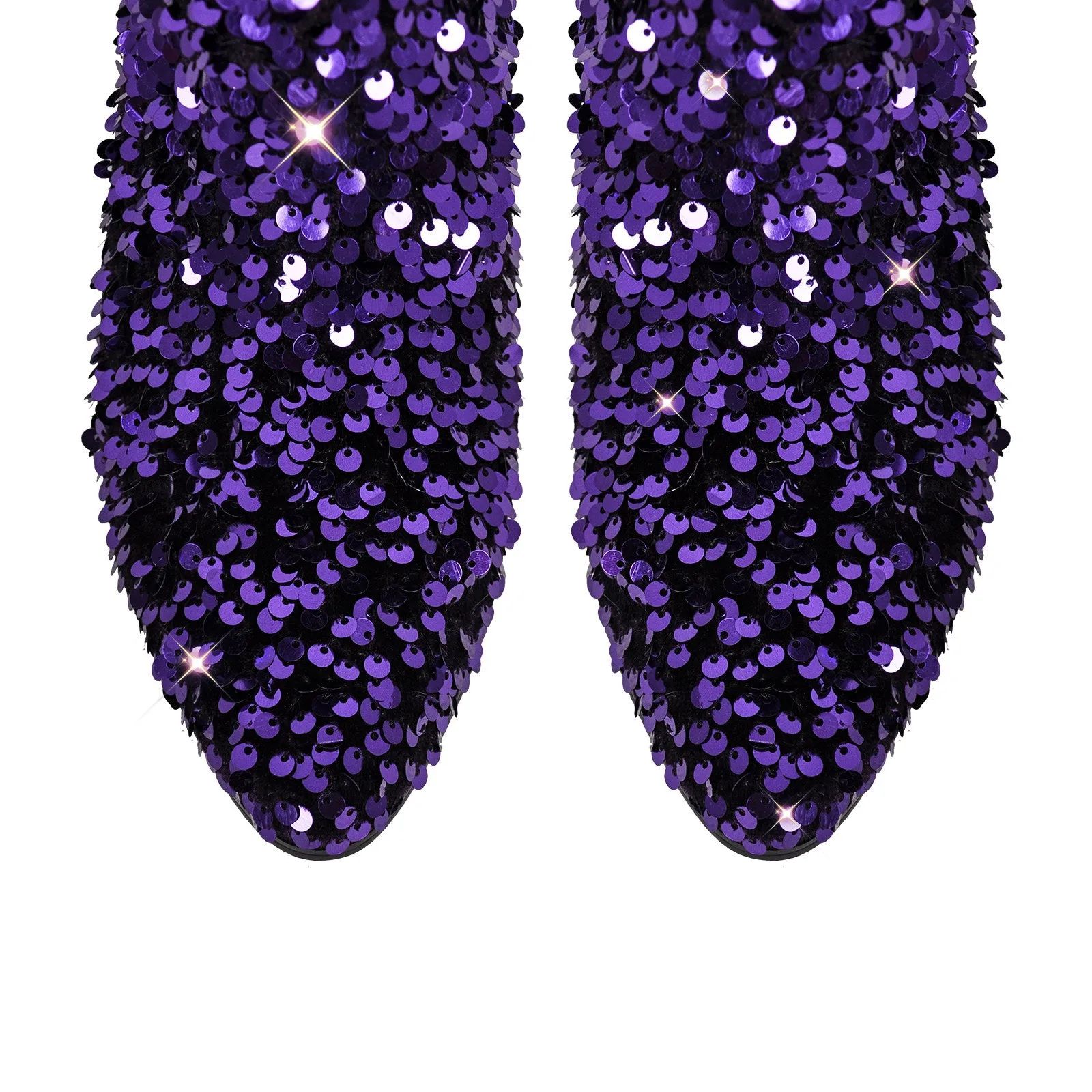 Sequins Round Toe Mid-calf Western Boots