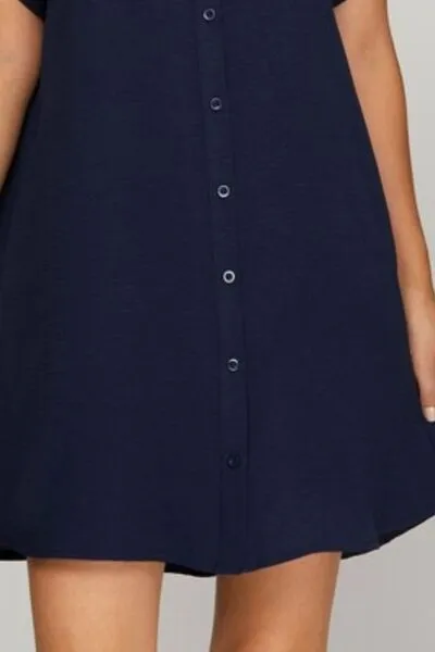 She   Sky Full Size Button Down Short Sleeve Woven Shirt Dress Plus Size