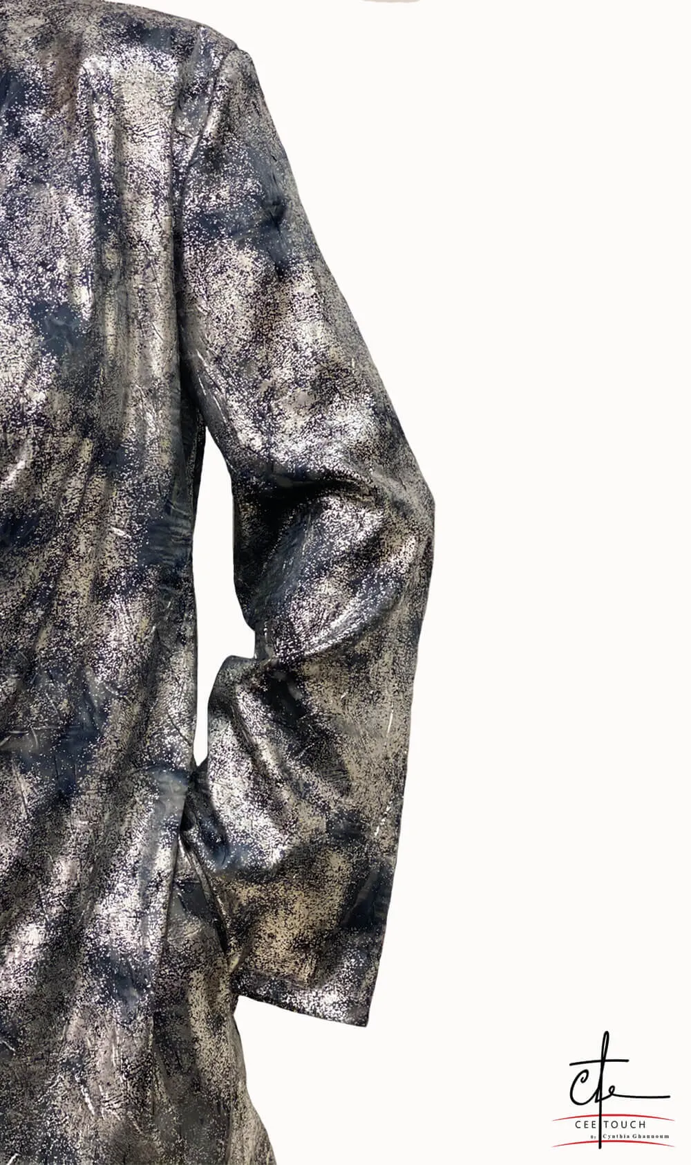 Silver and Blue Metallic Oversized Collarless Blazer
