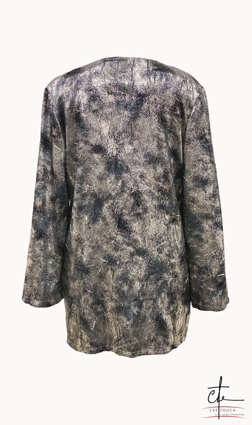 Silver and Blue Metallic Oversized Collarless Blazer