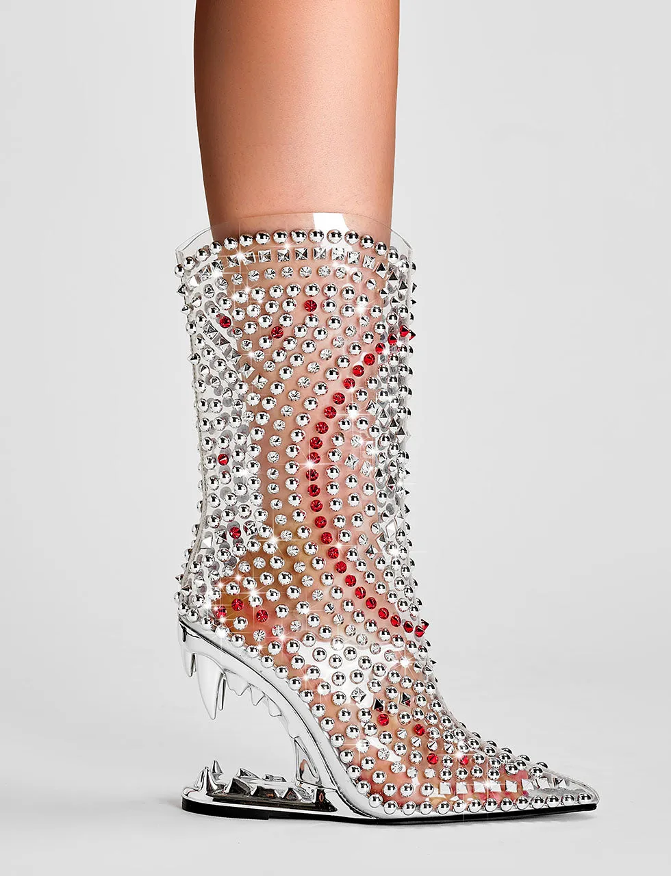 Silver High Heel Pointed Toes Luxury Bling Rhinestone Boots Shoes