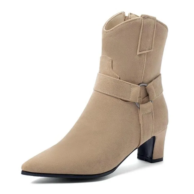Small Size Pointed Chunky Side Zipper Short Boots AS135