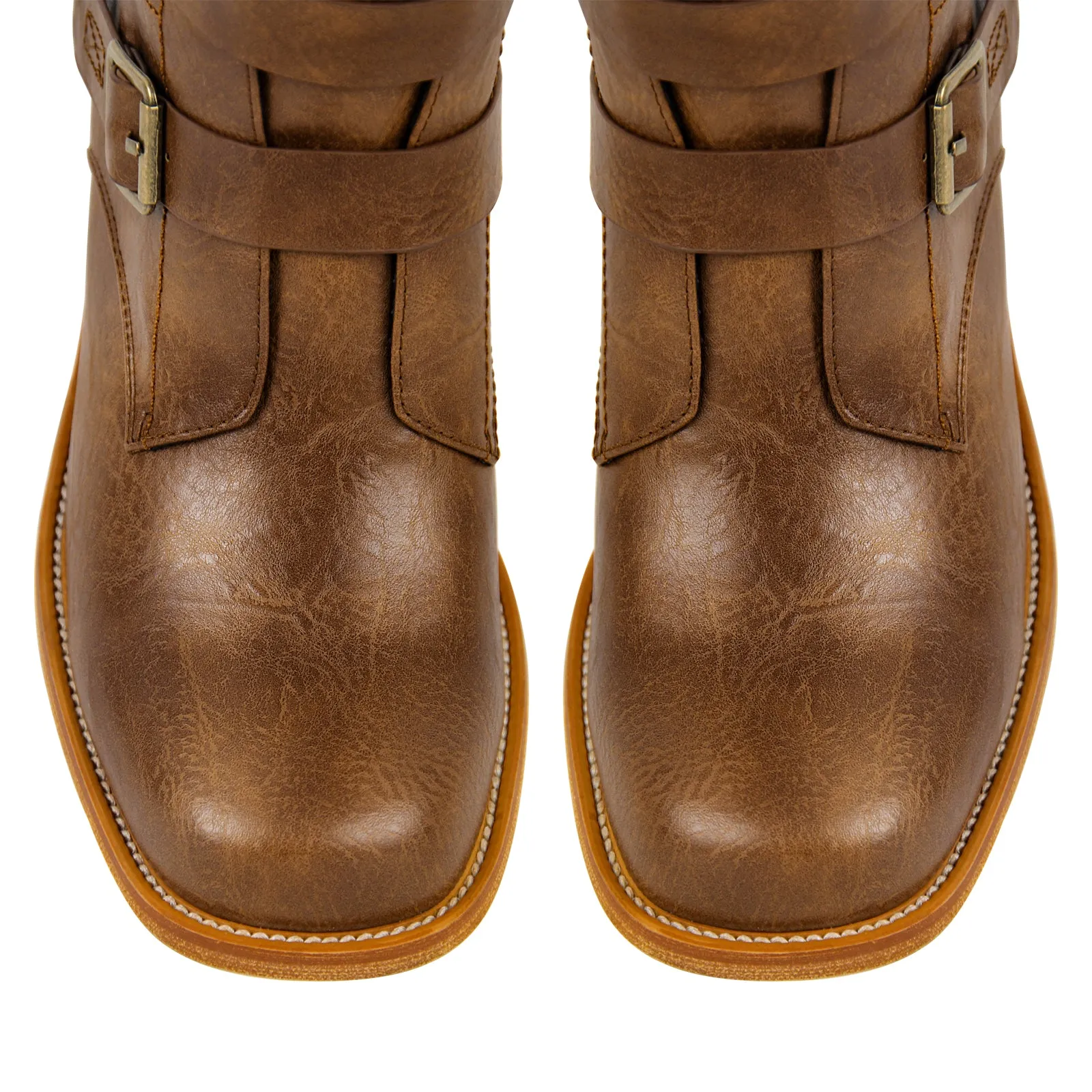 Square Toe Buckle Side Zipper Ankle Boots