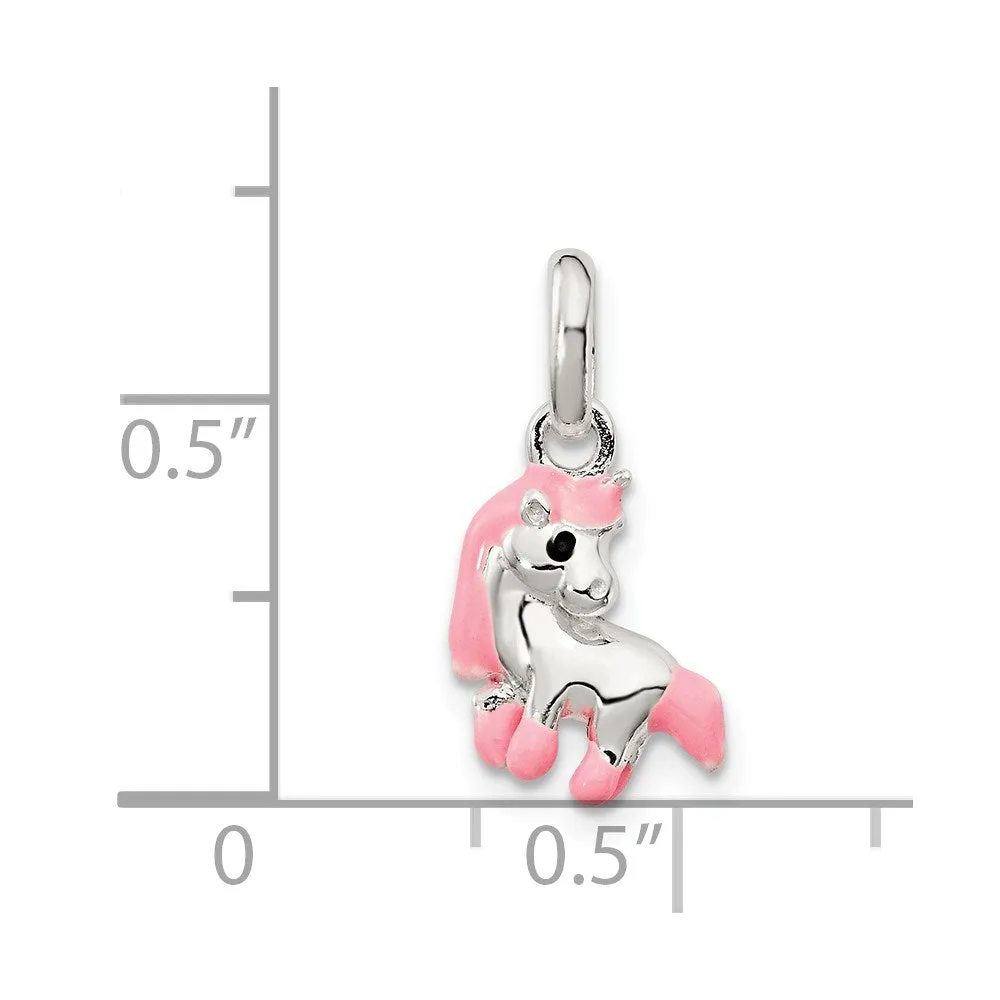 Sterling Silver Pink Enamel Kid's Horse Pendant