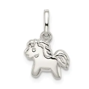 Sterling Silver RH Plated Child's Polished Pony Pendant